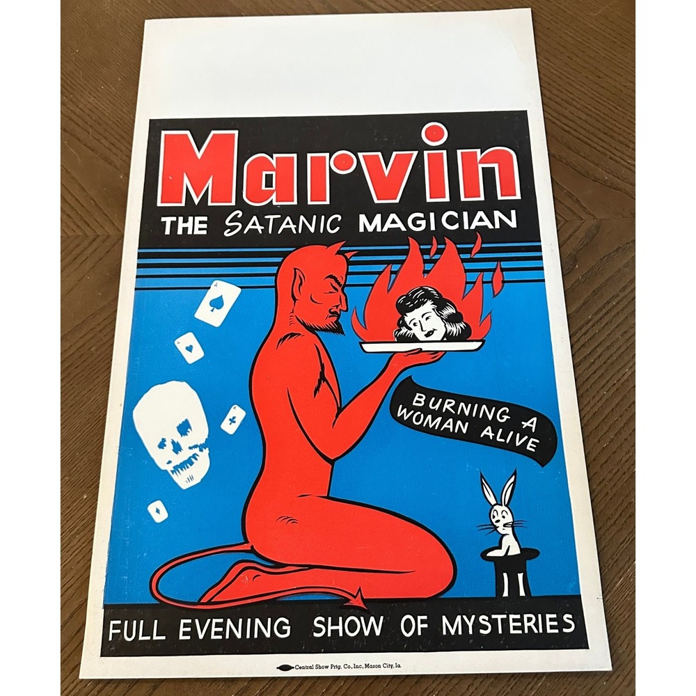Original Marvin The Satanic‎ Magician Vintage Magic Show Poster Woodrow Alvin